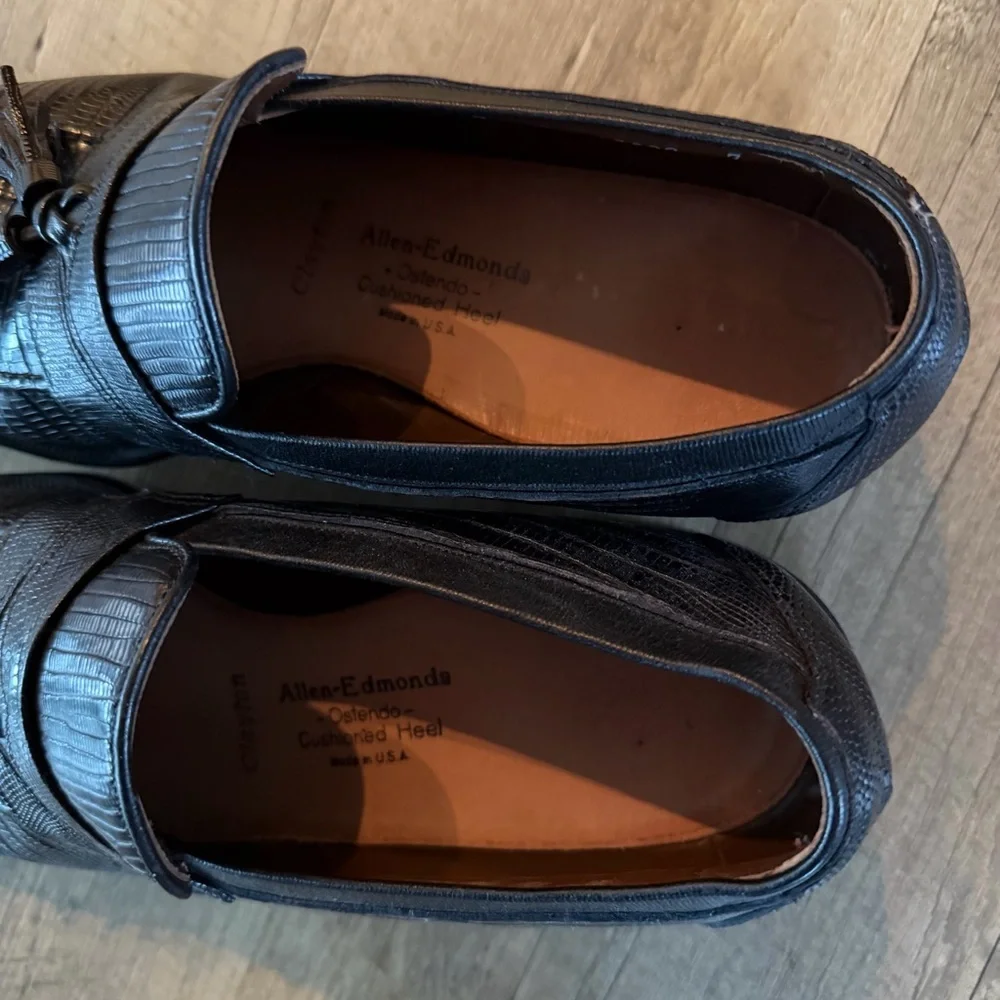 Allen Edmonds Clayton Tassel Loafers | Black Lizard Skin